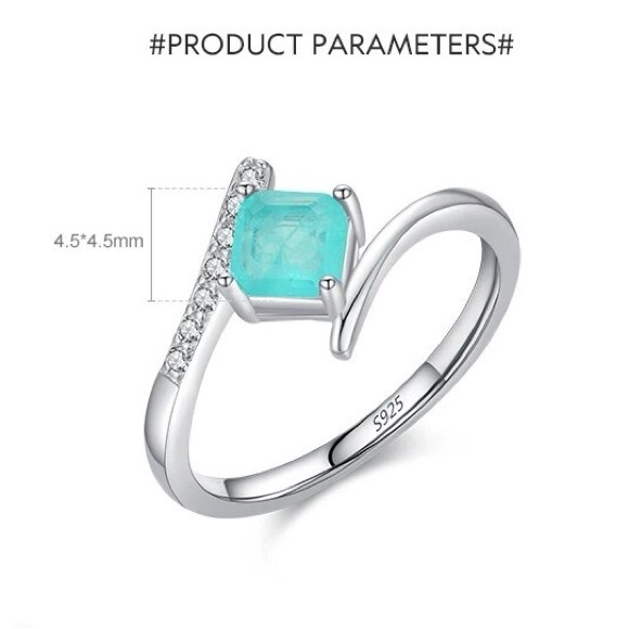 904. Minimalist Platinum-Plated .925 Sterling Silver Paraiba Tourmaline Ring - Picture 4 of 7